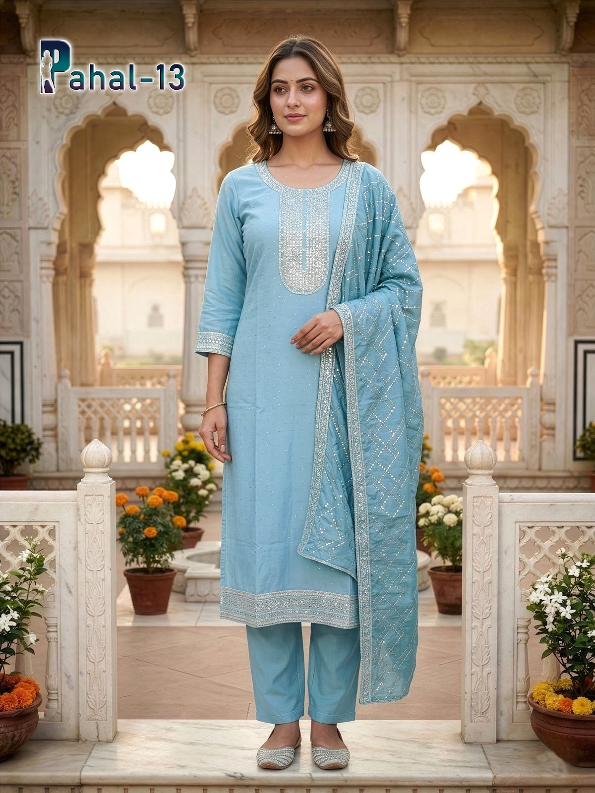 Pahal Prmnt Roman Readymade Pant Style Suits Wholesale Rate