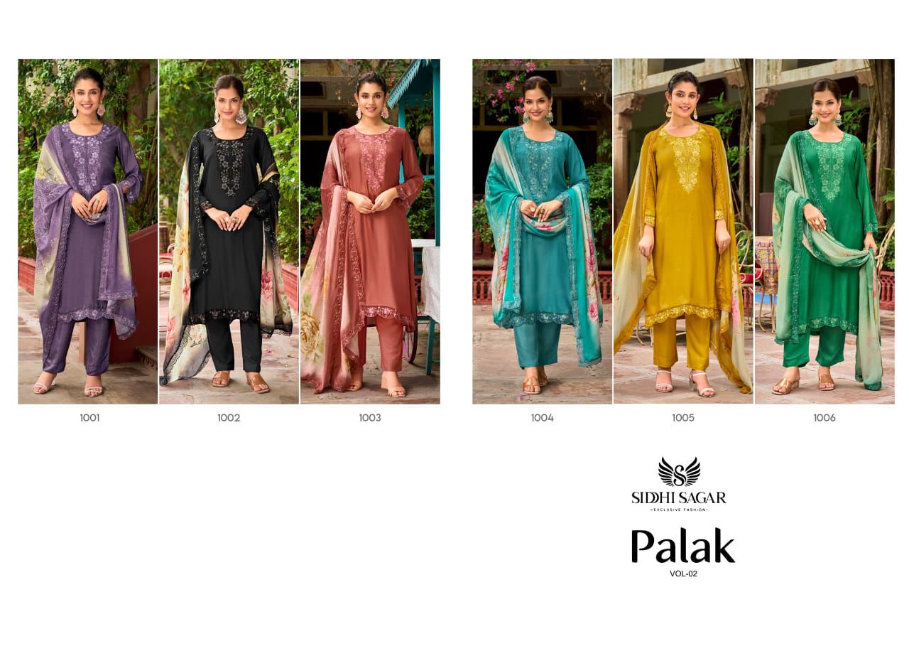 Palak Vol 2 Siddhi Sagar Muslin Silk Pant Style Suits Wholesaler