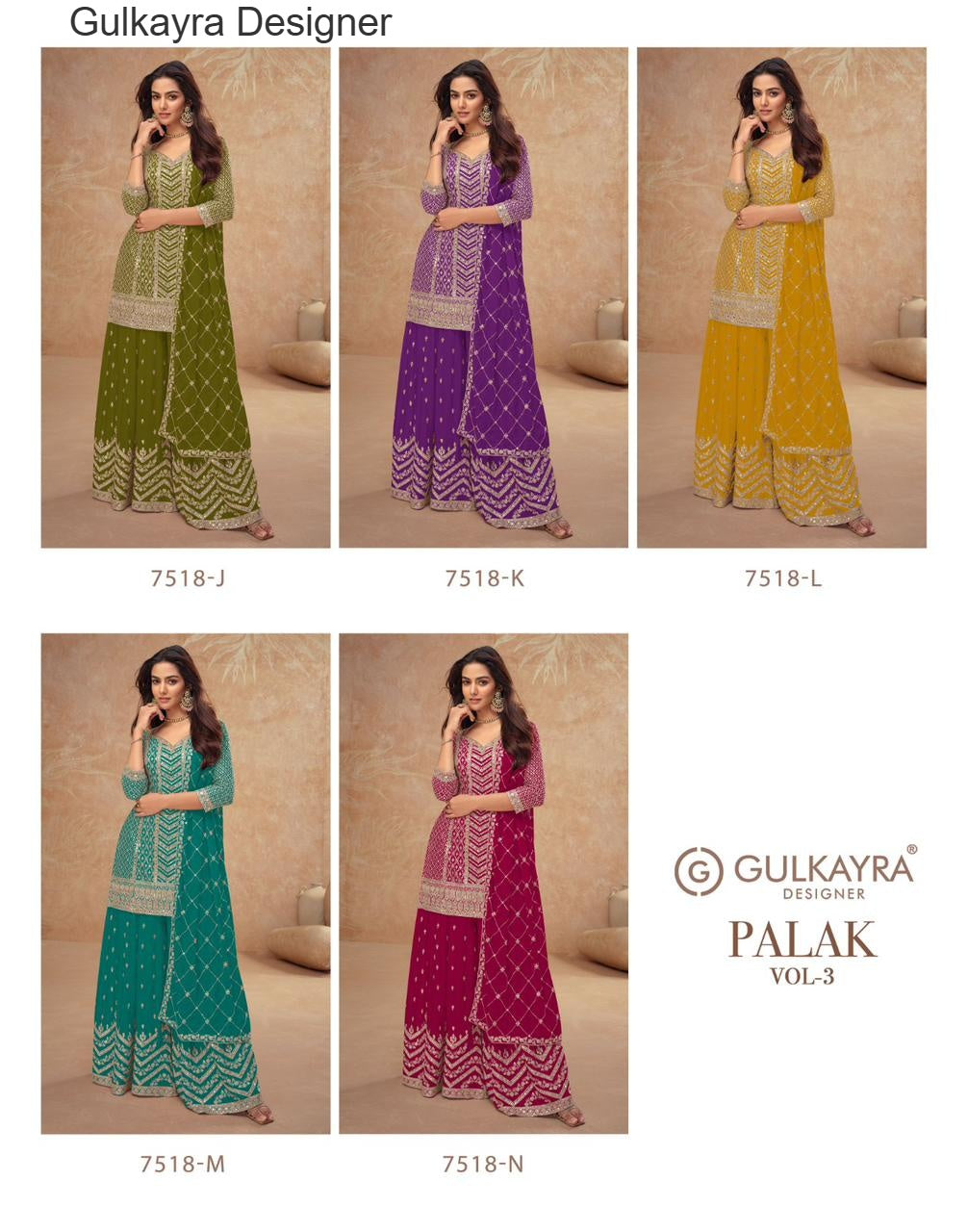 Palak Vol 3 Gulkayra Designer Chinon Readymade Suits Wholesale Price