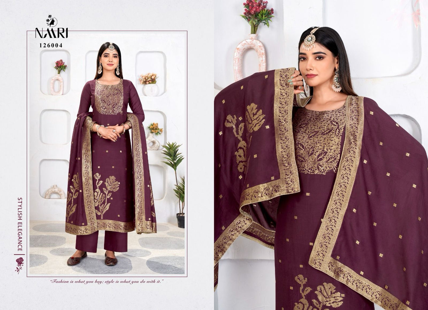 Palm Naari Muslin Jacquard Pant Style Suits Wholesale Rate