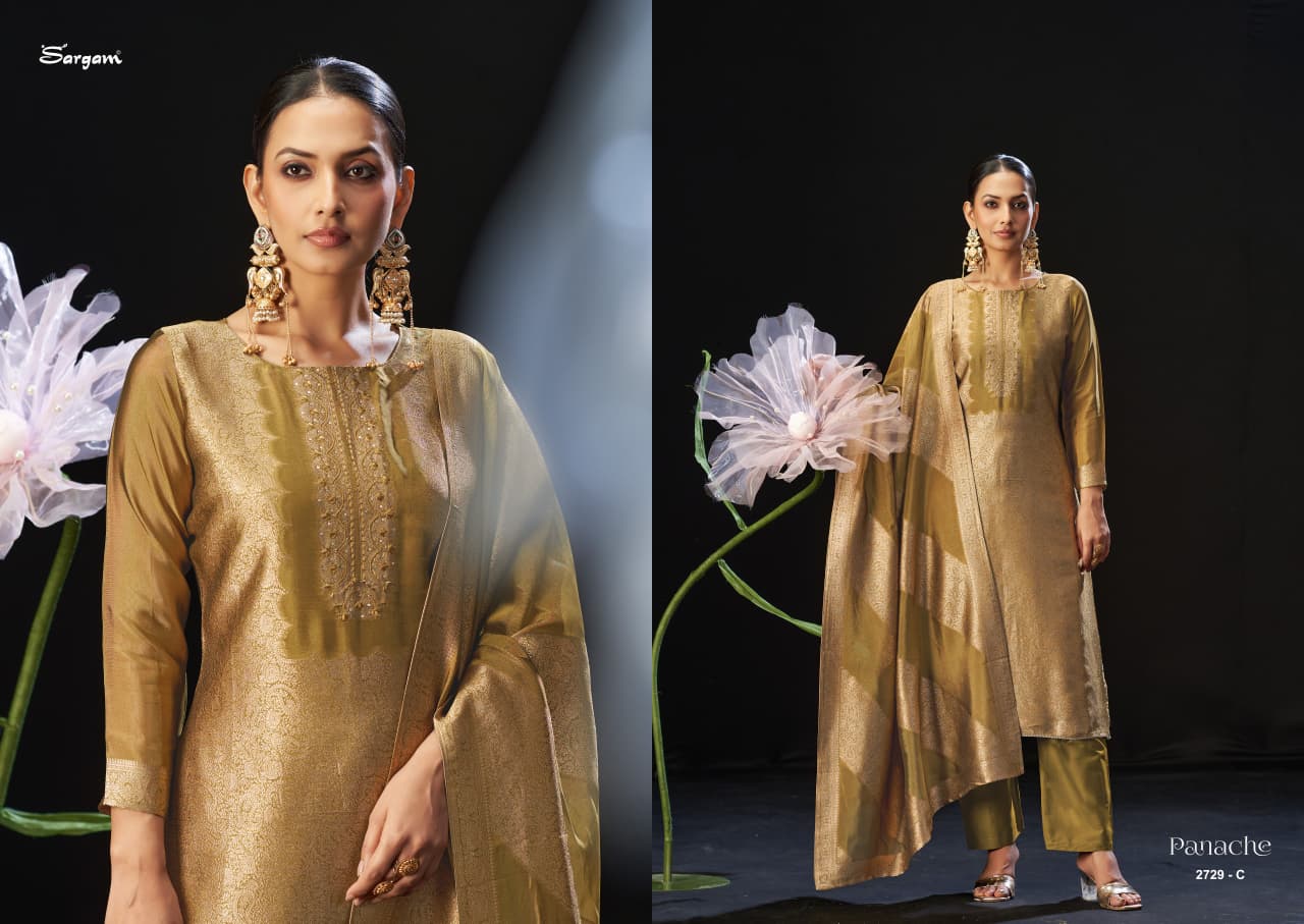 Panache Sargam Prints Silk Jacquard Pant Style Suits Wholesale Rate