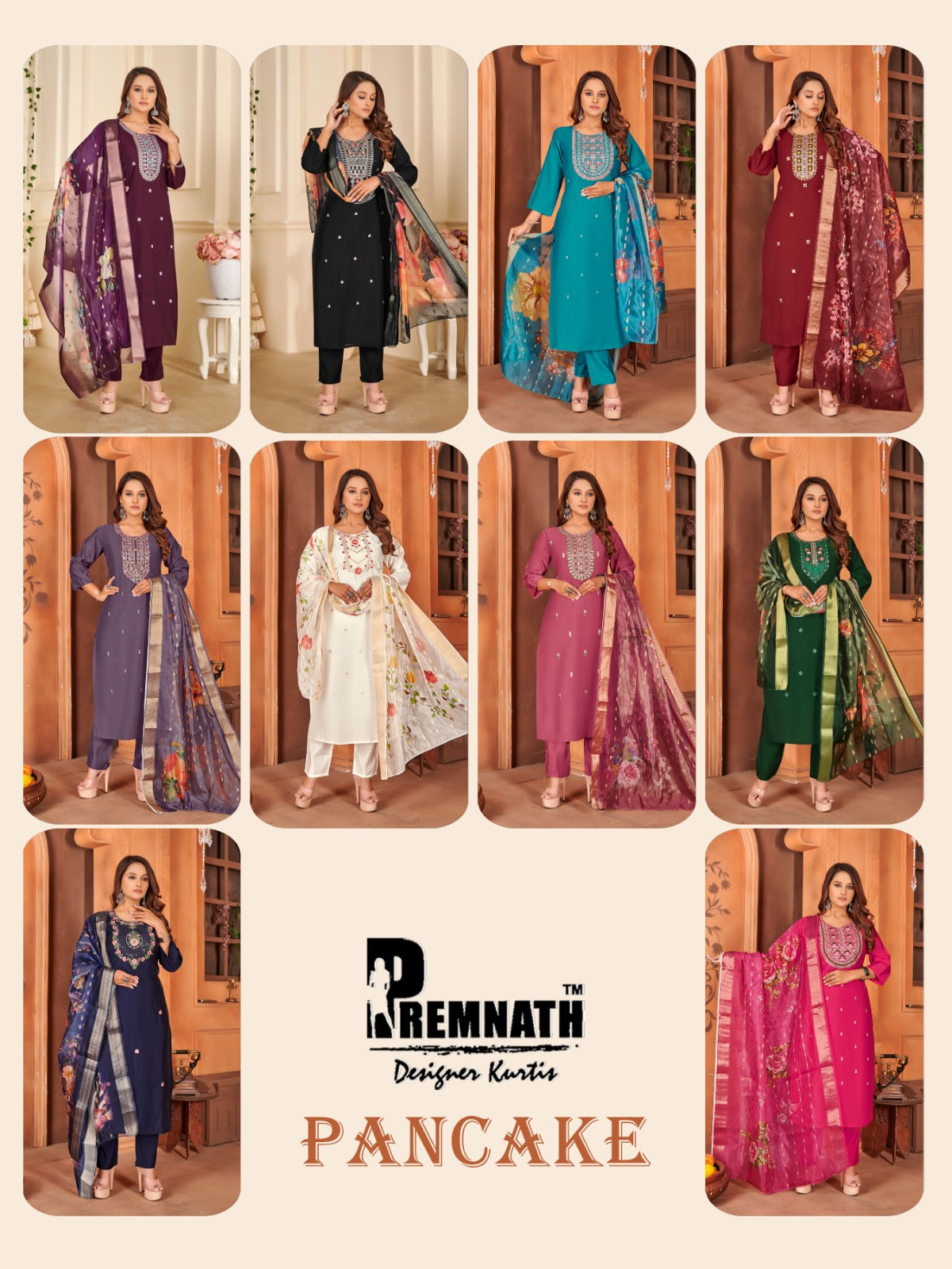 Pancake Vol 2 Premnath Roman Silk Readymade Pant Style Suits Wholesaler India