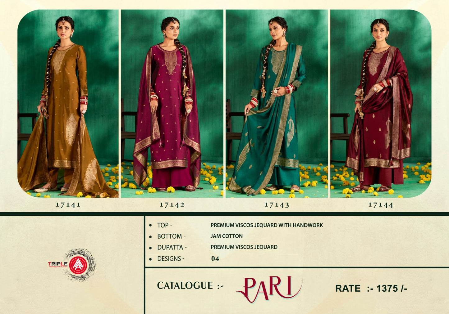 Pari Triple Aaa Viscose Muslin Plazzo Style Suits Manufacturer