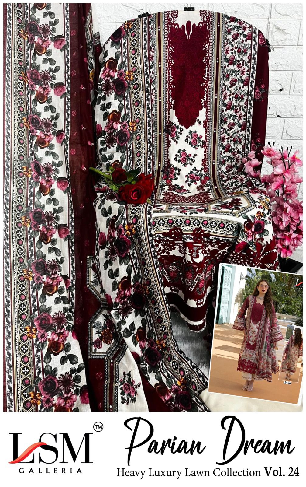 Parian Dream Vol 24 Lsm Galleria Lawn Cotton Karachi Salwar Suits Wholesaler India