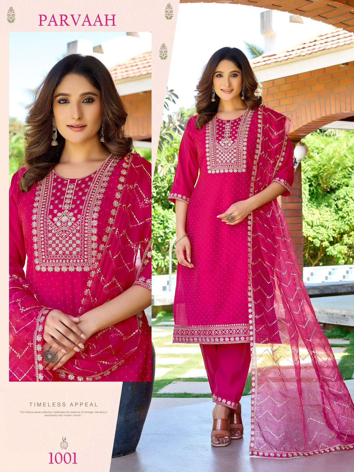 Parvaah Premnath Roman Silk Readymade Pant Style Suits Wholesale Price