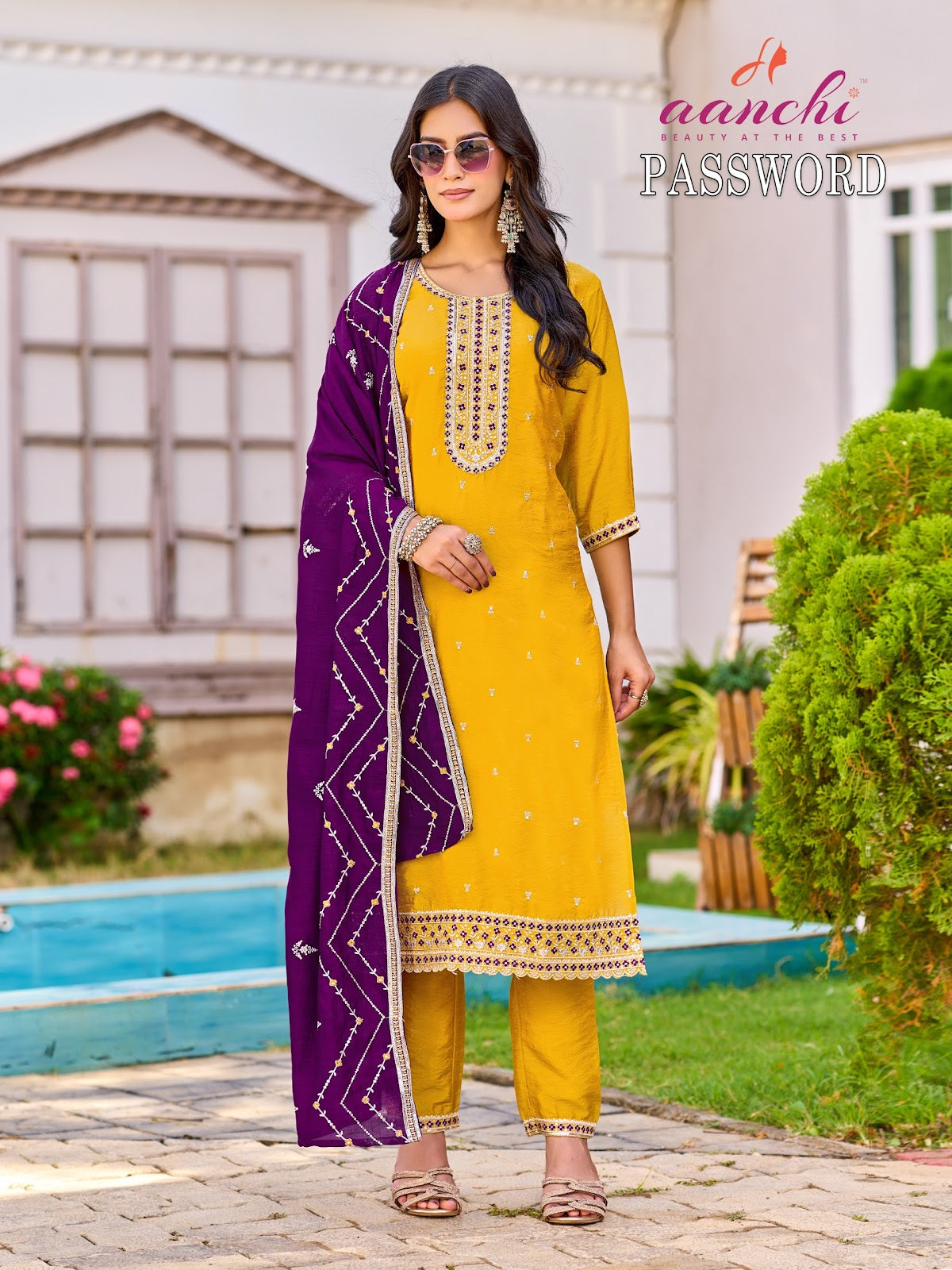 Password Aanchi Vichitra Shimmer Readymade Pant Style Suits Supplier India