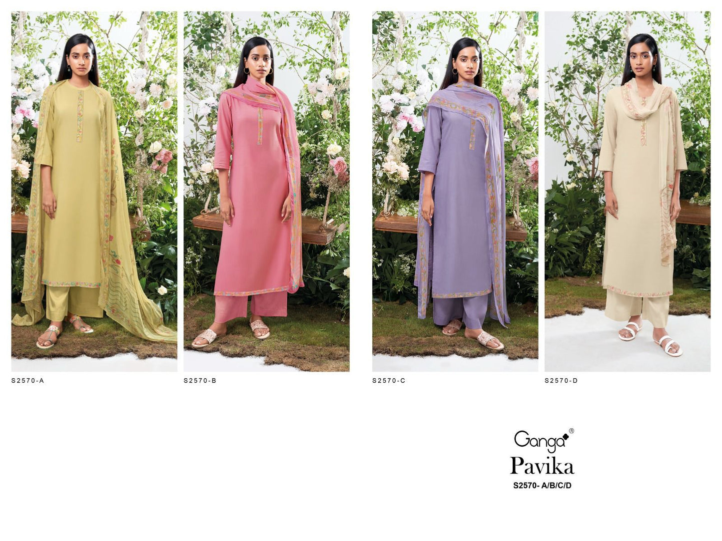 Pavika-2570 Ganga Premium Cotton Plazzo Style Suits