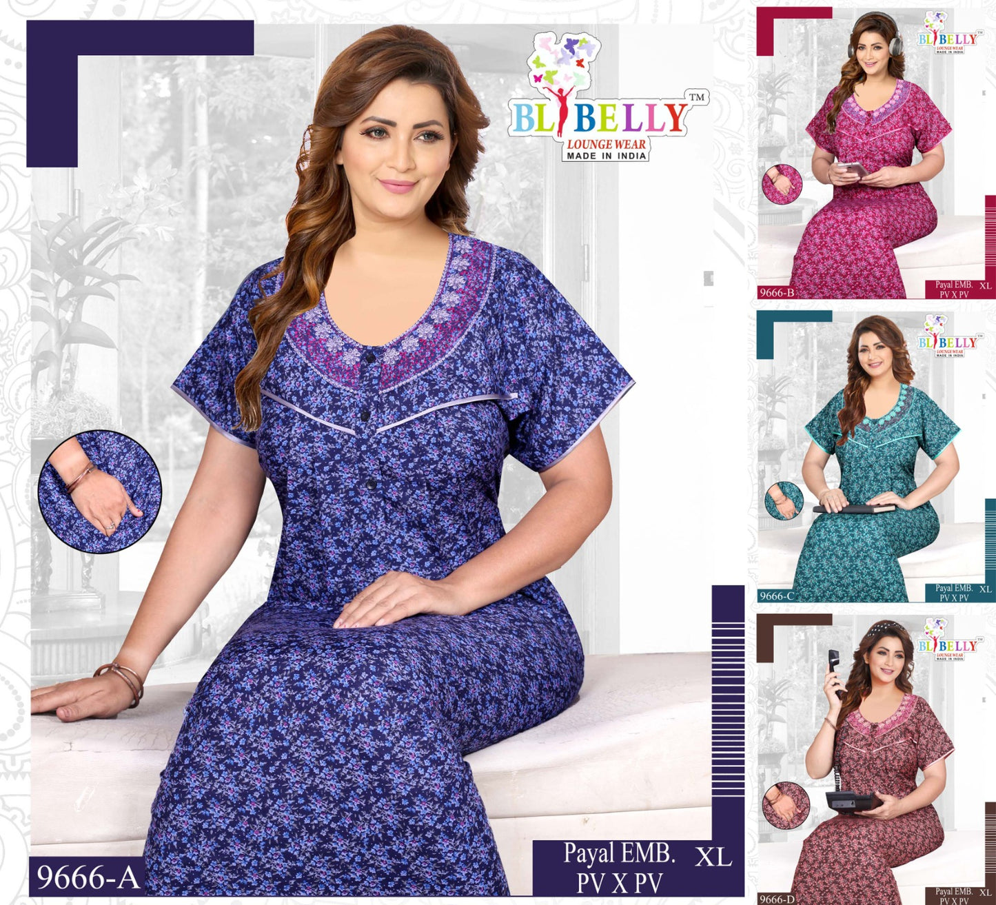Payal Embroidery Belly Pv Night Gowns Wholesale