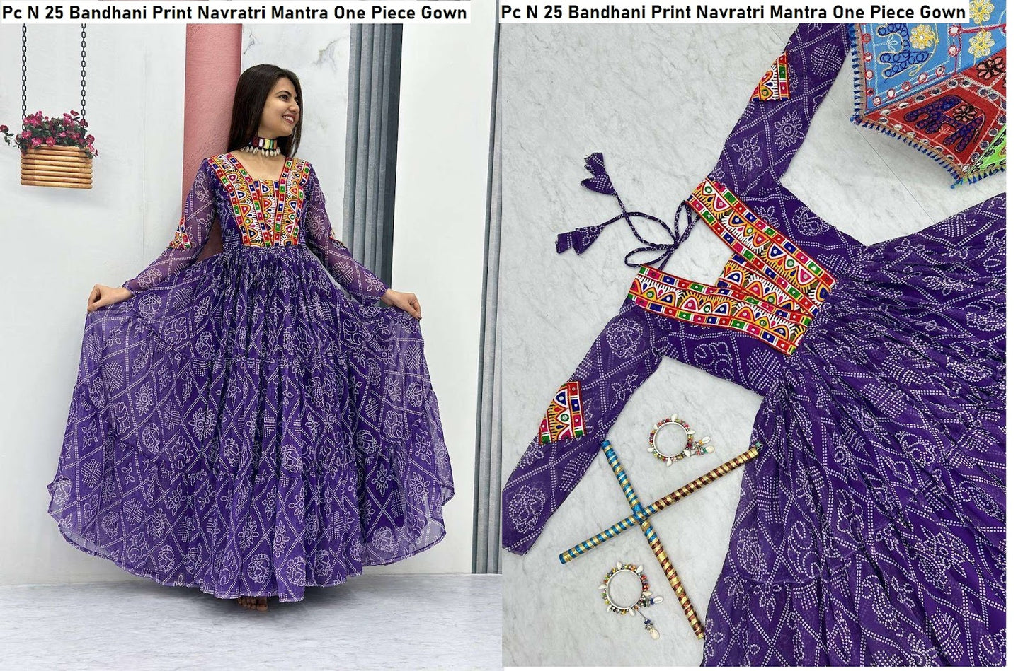 Pc N 25 Bandhani Print Navratri Mantra Cotton One Piece Gown Supplier Gujarat