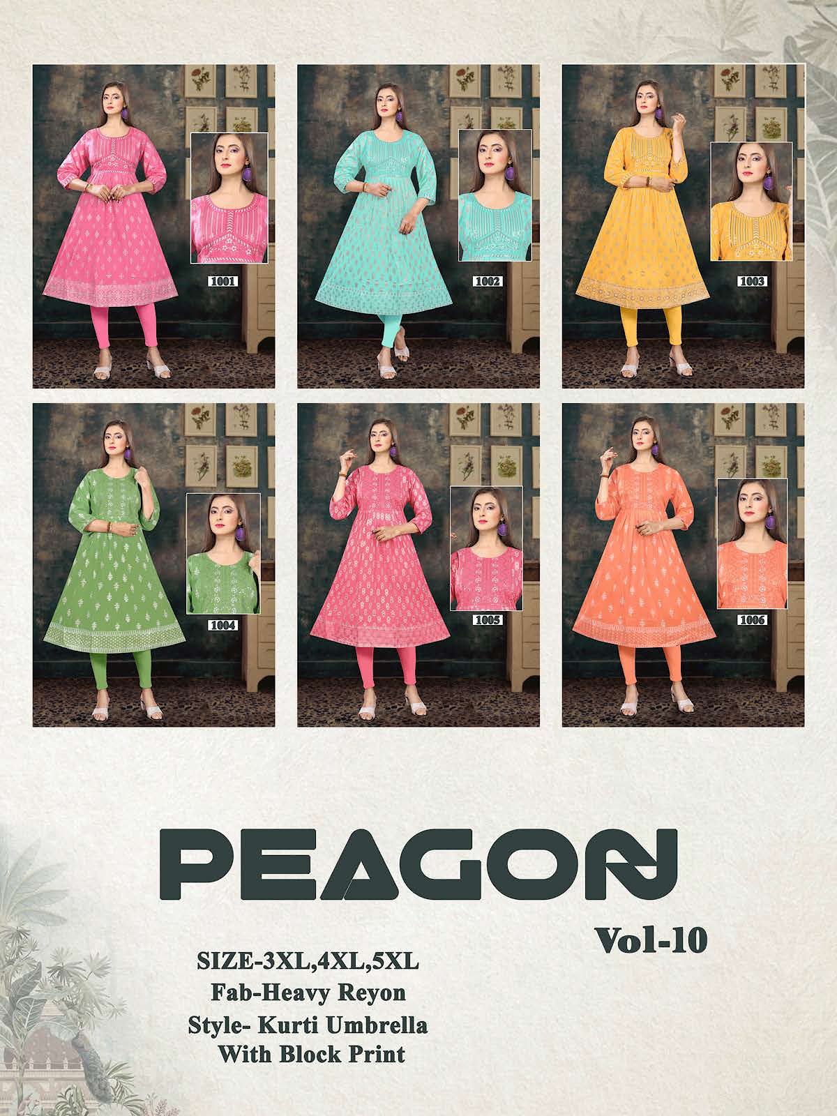 Peagon Vol 10 Kavinay Reyon Anarkali Kurtis Wholesale Price