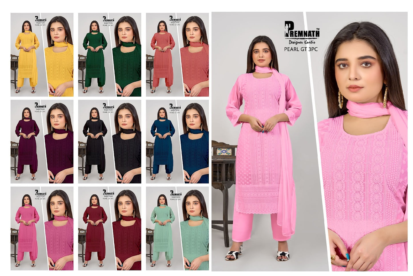 Pearl Gt Premnath Georgette Readymade Pant Style Suits Wholesale