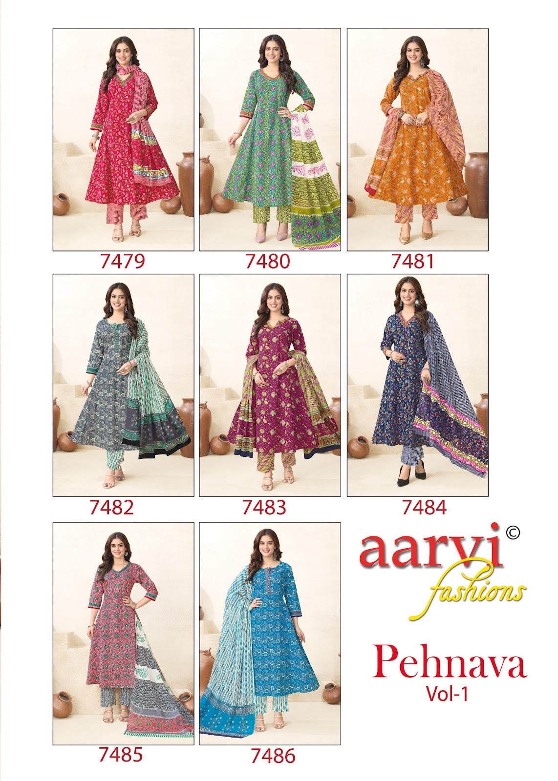 Pehnava Vol 1 Aarvi Fashions Pure Cotton Readymade Anarkali Suits Wholesale