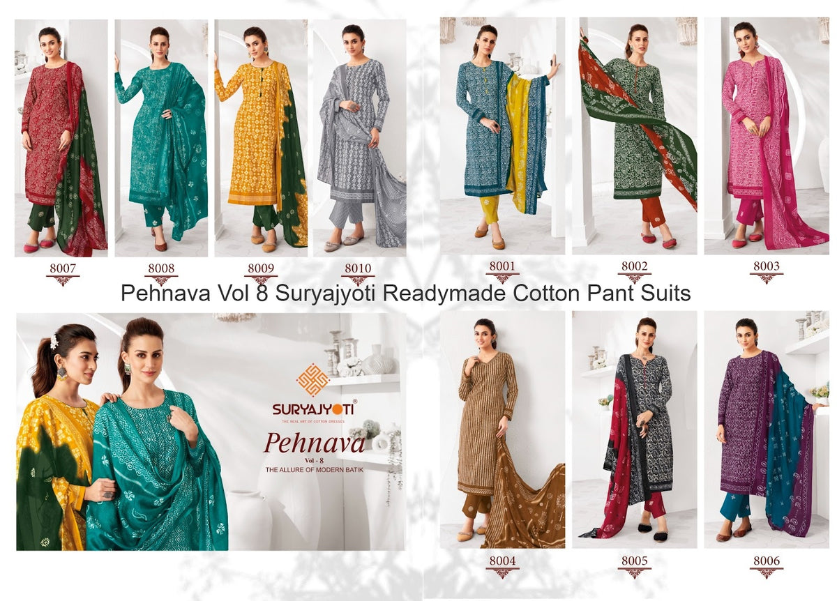Pehnava Vol 8 Suryajyoti Cambric Readymade Cotton Pant Suits Wholesaler