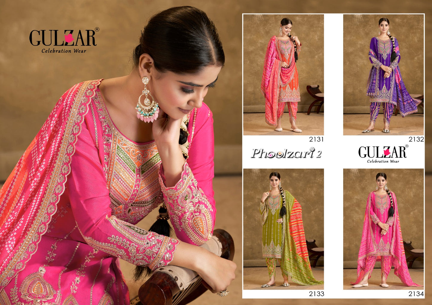 Phoolzari Vol 2 Gulzar Premium Chinnon Readymade Pant Style Suits Supplier Gujarat