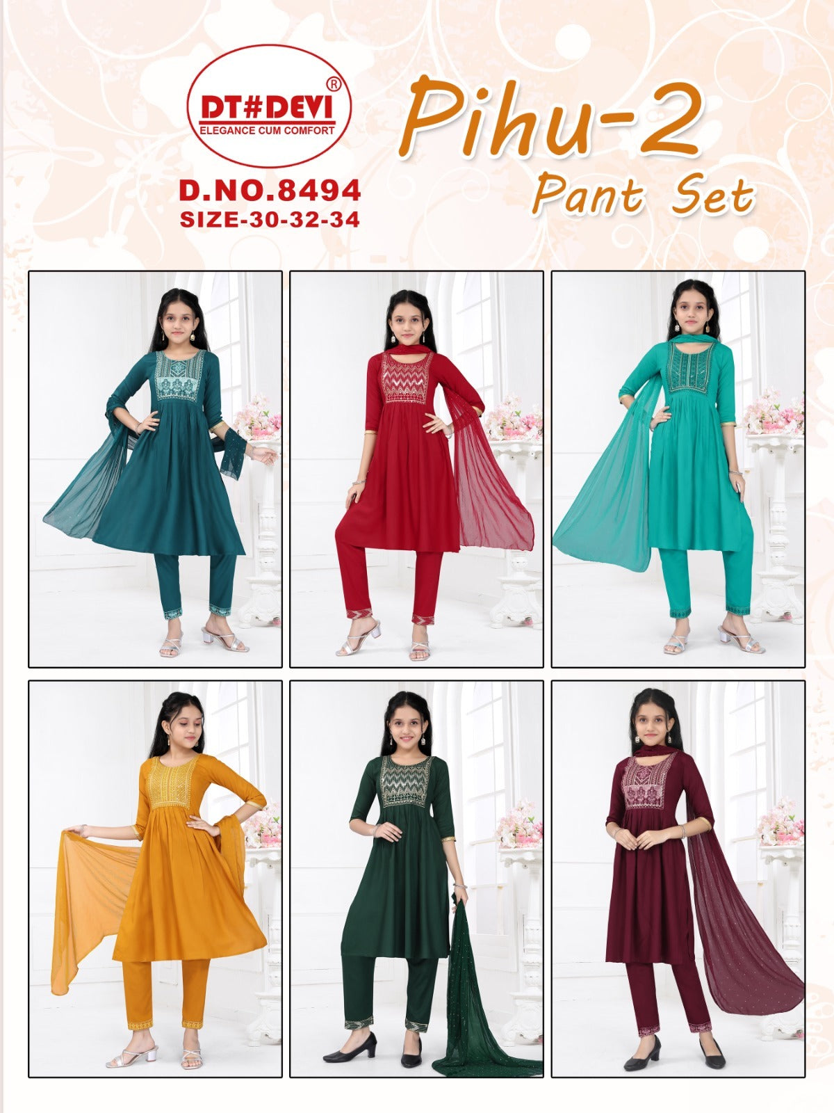 Pihu 2 8494 Dt Devi Rayon Girls Readymade Pant Suits Manufacturer Gujarat