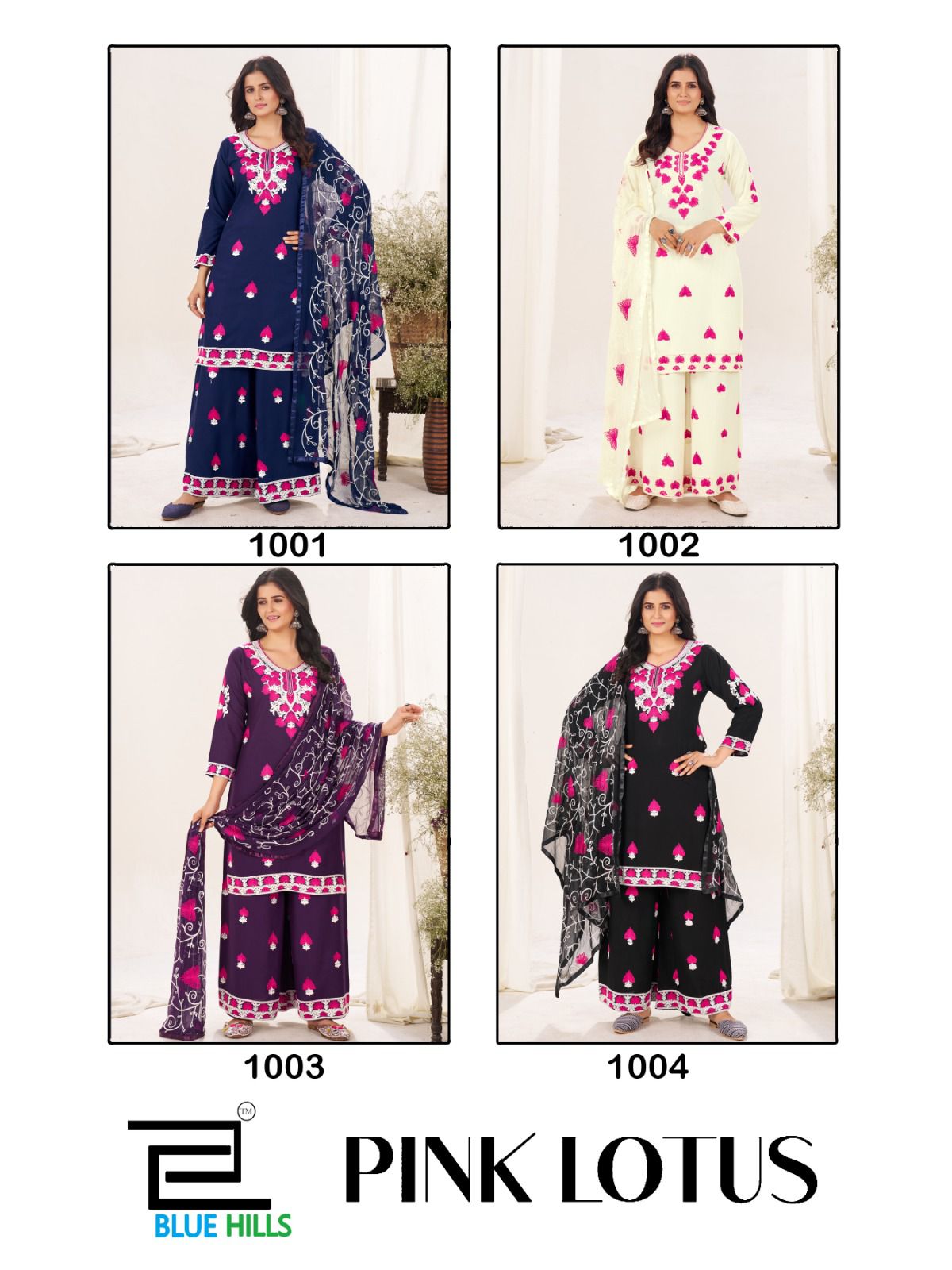 Pink Lotus Blue Hills Rayon 14Kg Readymade Plazzo Style Suits Manufacturer Ahmedabad