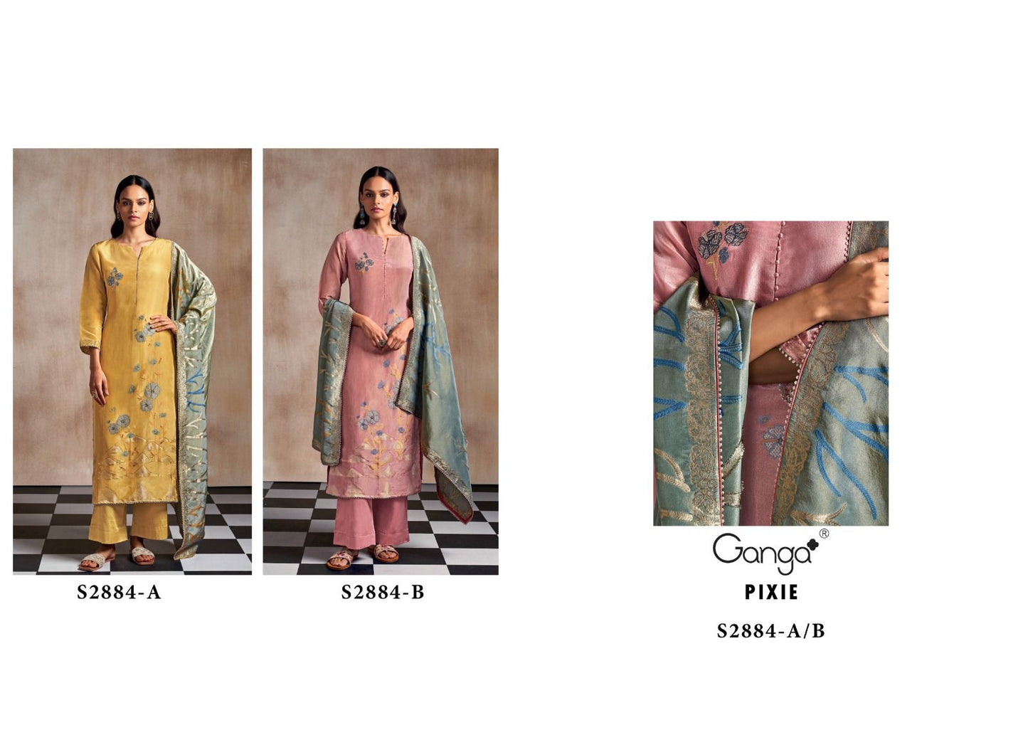 Pixie S2884 Ganga Silk Jacquard Plazzo Style Suits Wholesaler Gujarat