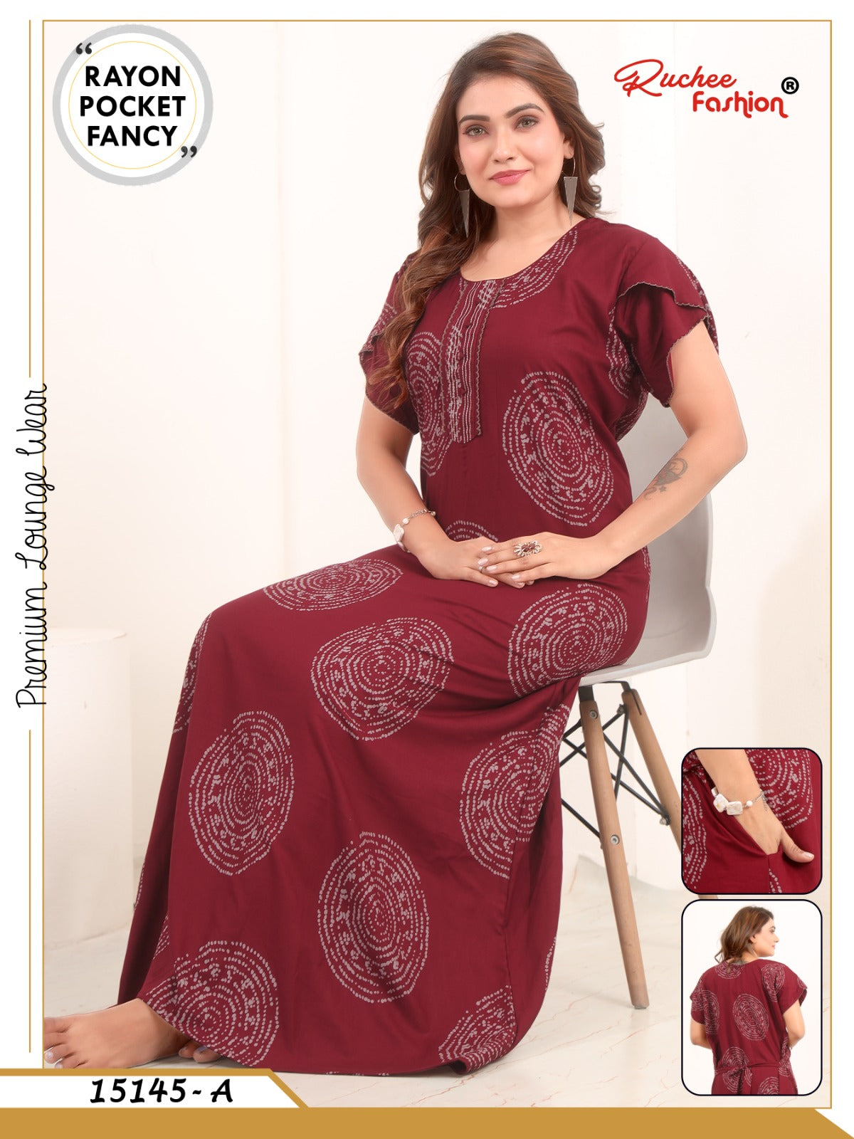 Plain-Print 1706 Ruchee Fashion Rayon Night Gowns Exporter Ahmedabad