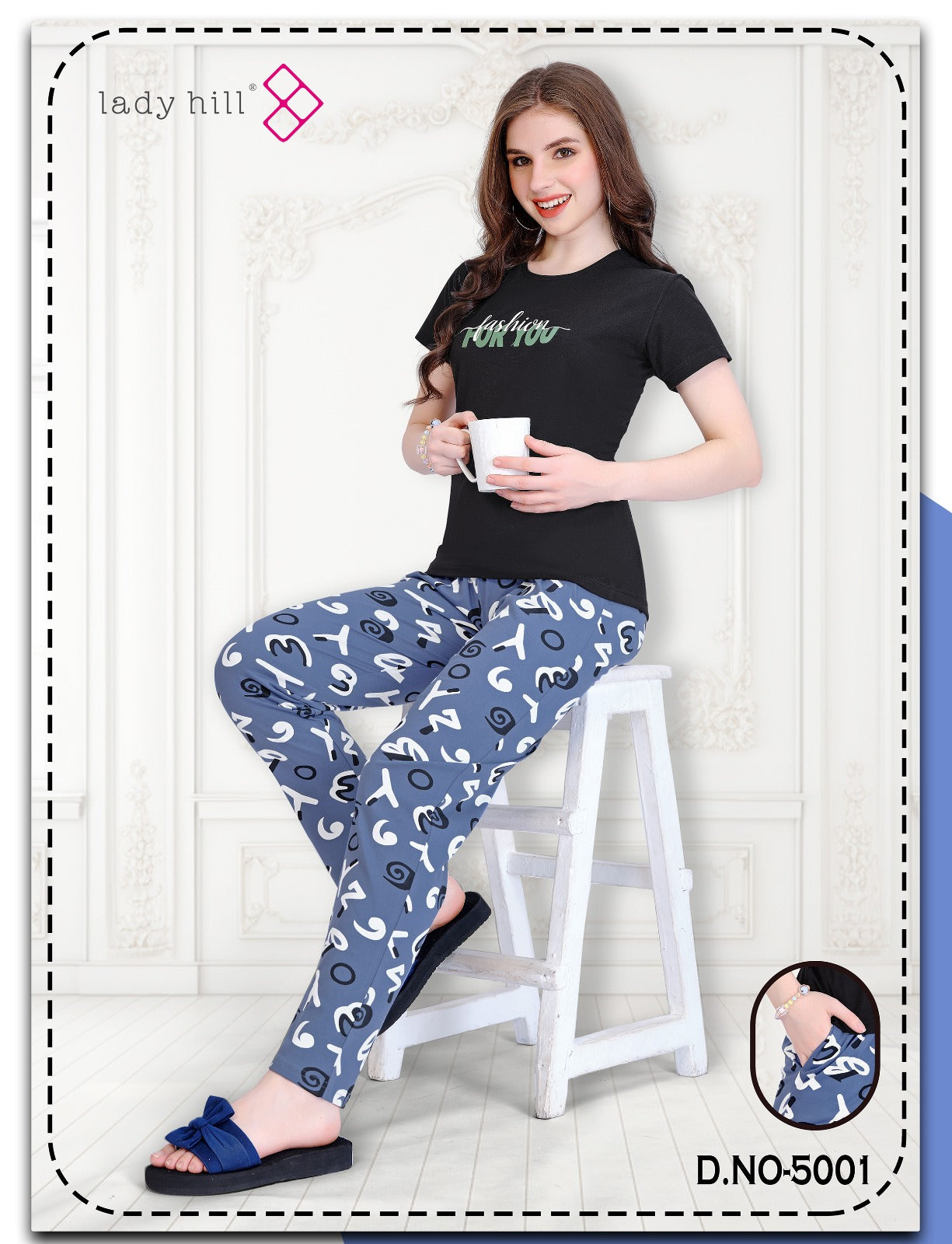 Plain-Print Design 5001 Lady Hill Hosiery Pyjama Night Suits Wholesale Rate