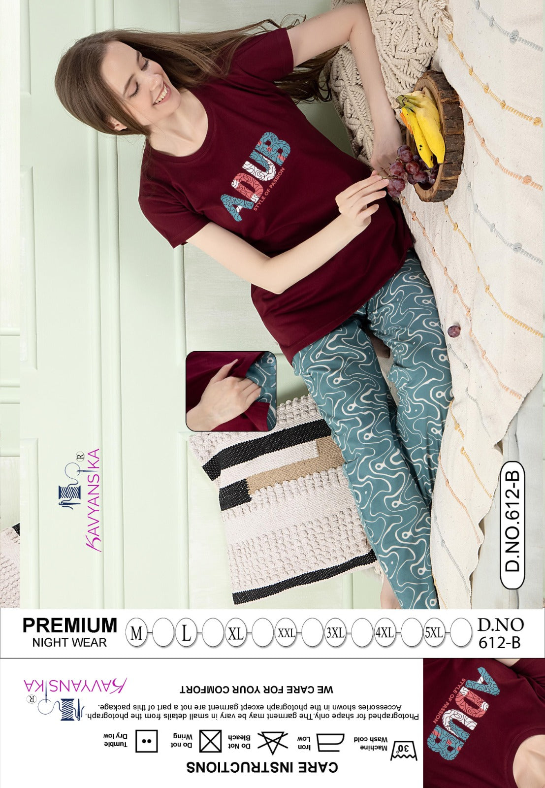 Plain-Print Design 612 Kavyansika Hosiery Pyjama Night Suits Exporter Gujarat