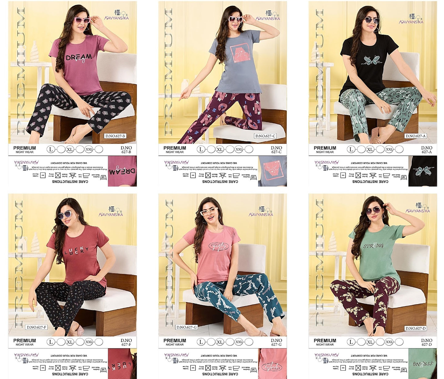 Plain-Print Design 627 Kavyansika Hosiery Cotton Pyjama Night Suits Wholesale Rate