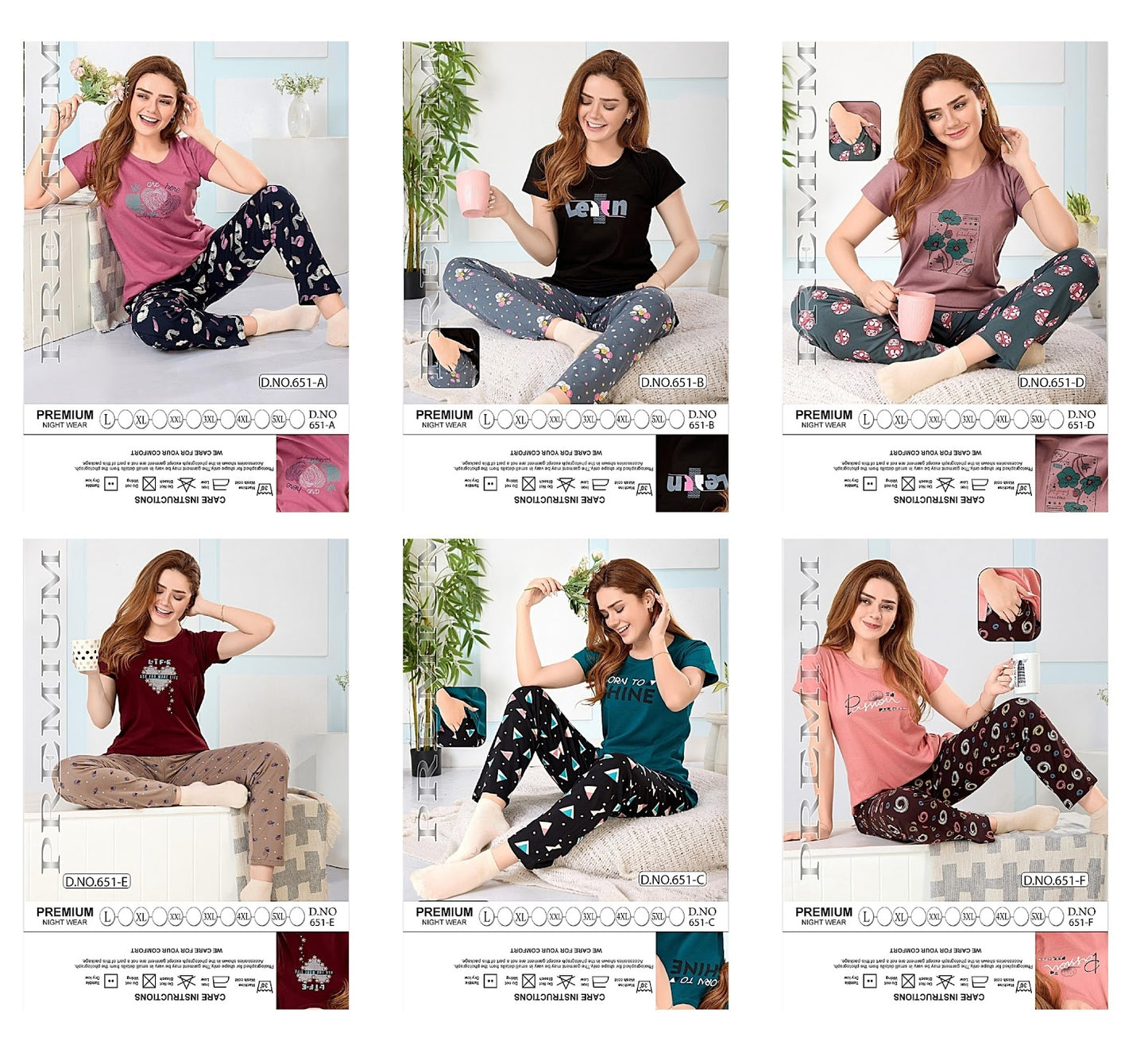 Plain-Print Design 651 Kavyansika Hosiery Cotton Pyjama Night Suits Wholesaler Gujarat