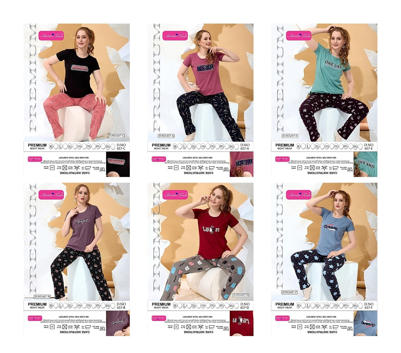 Plain-Print Design 657 Amruta Touch Kavyansika Hosiery Cotton Pyjama Night Suits Wholesale Price