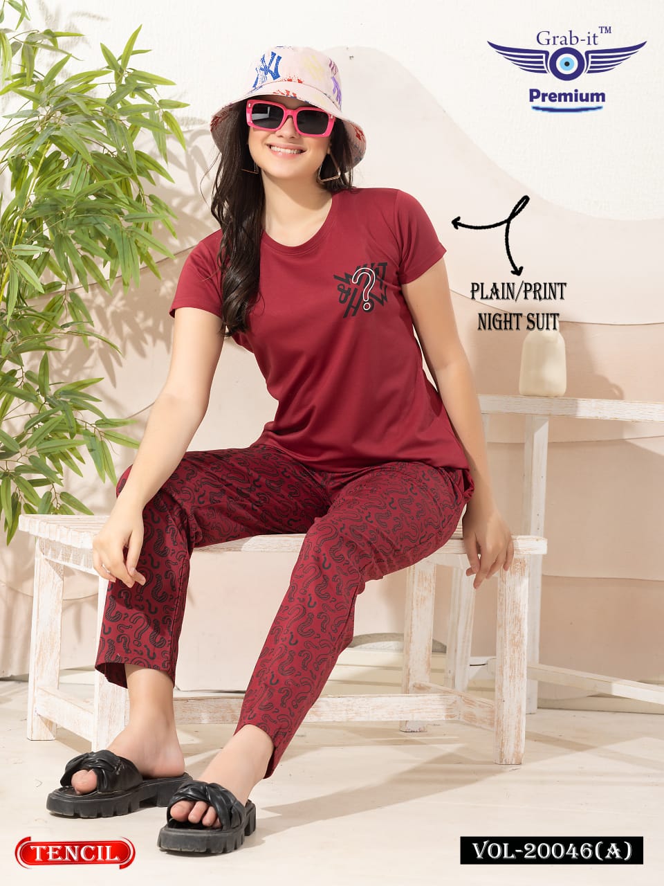 Plain-Print Vol 20046 A Grab It Tencil Pyjama Night Suits Wholesale