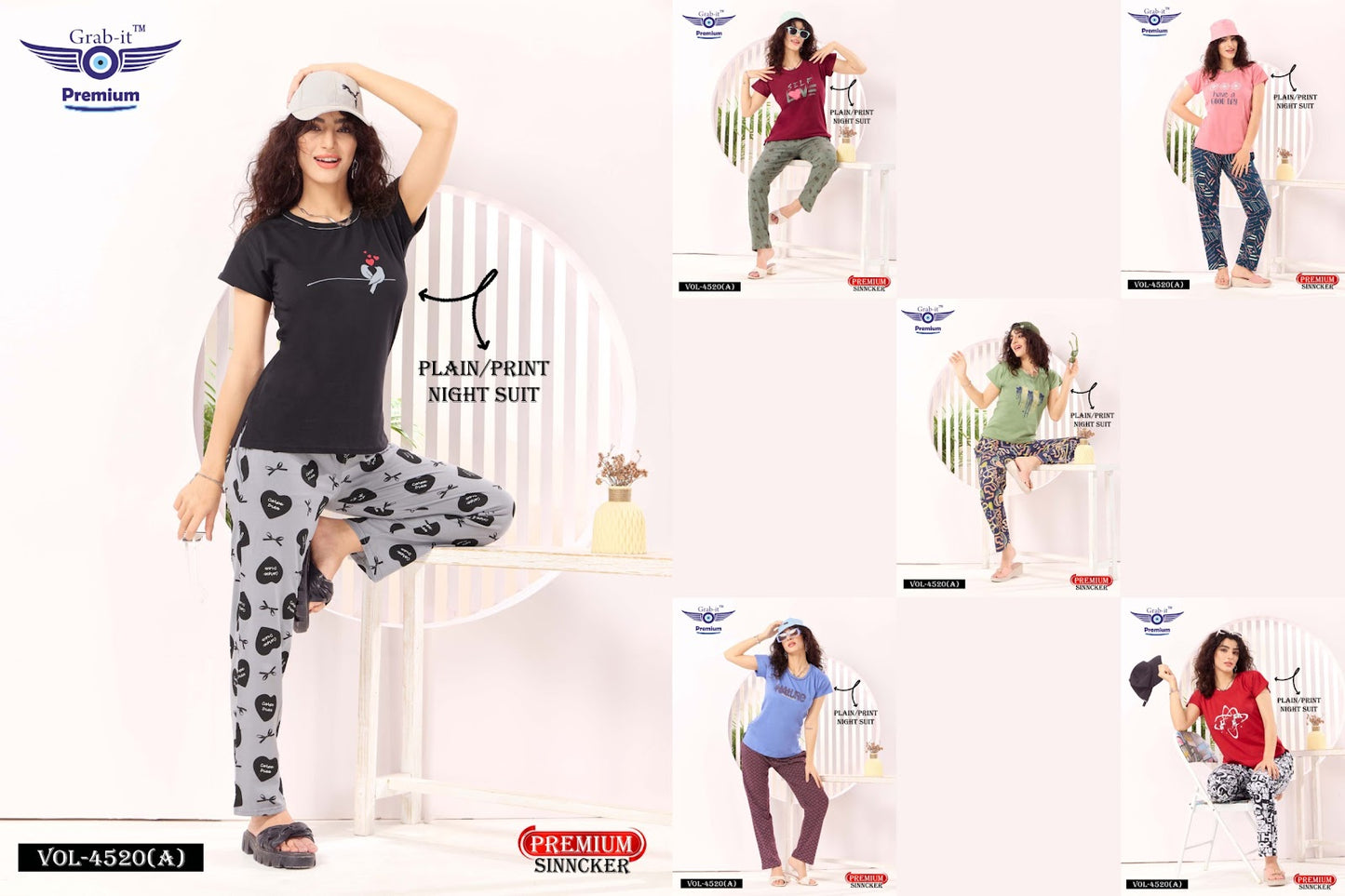 Plain-Print Vol 4520 A Grab It Sinker Pyjama Night Suits Wholesaler Ahmedabad