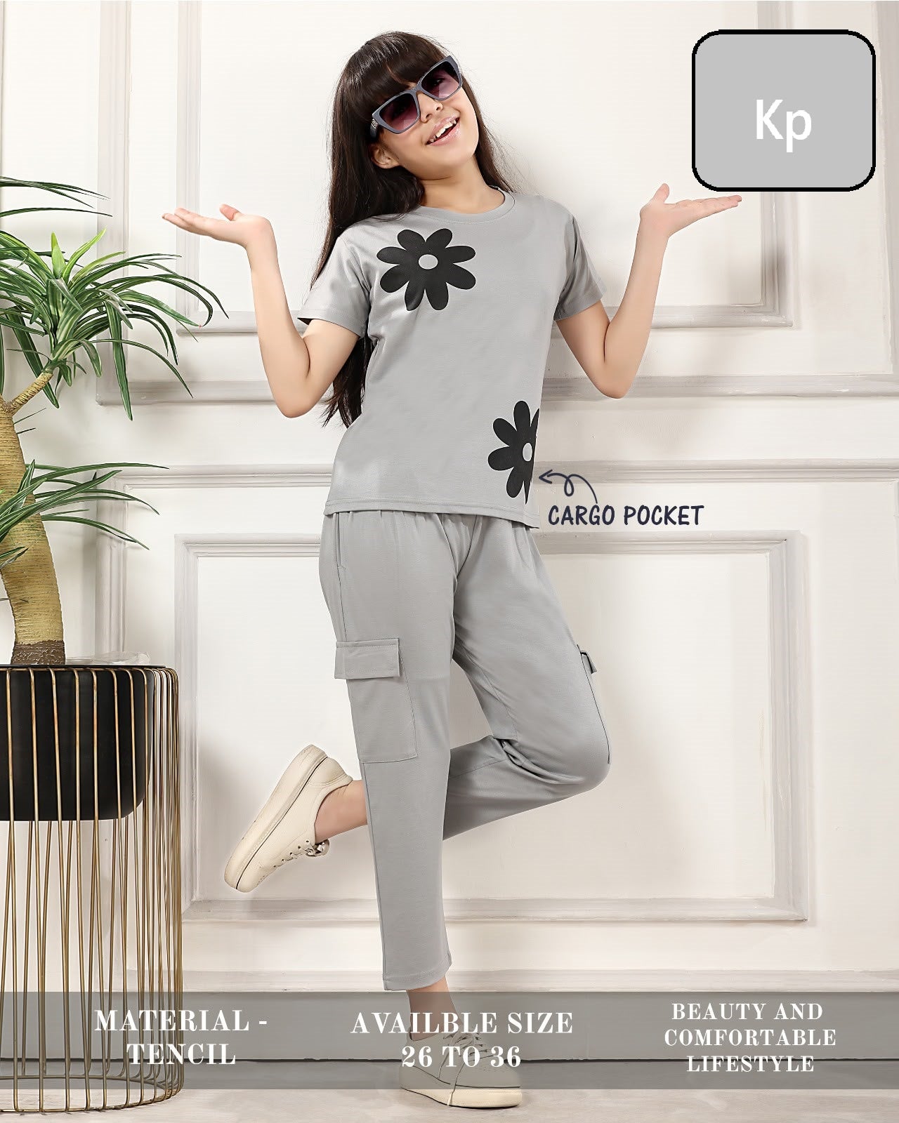 Plain 090626 Kp Tencil Girls Cargo Set Wholesale