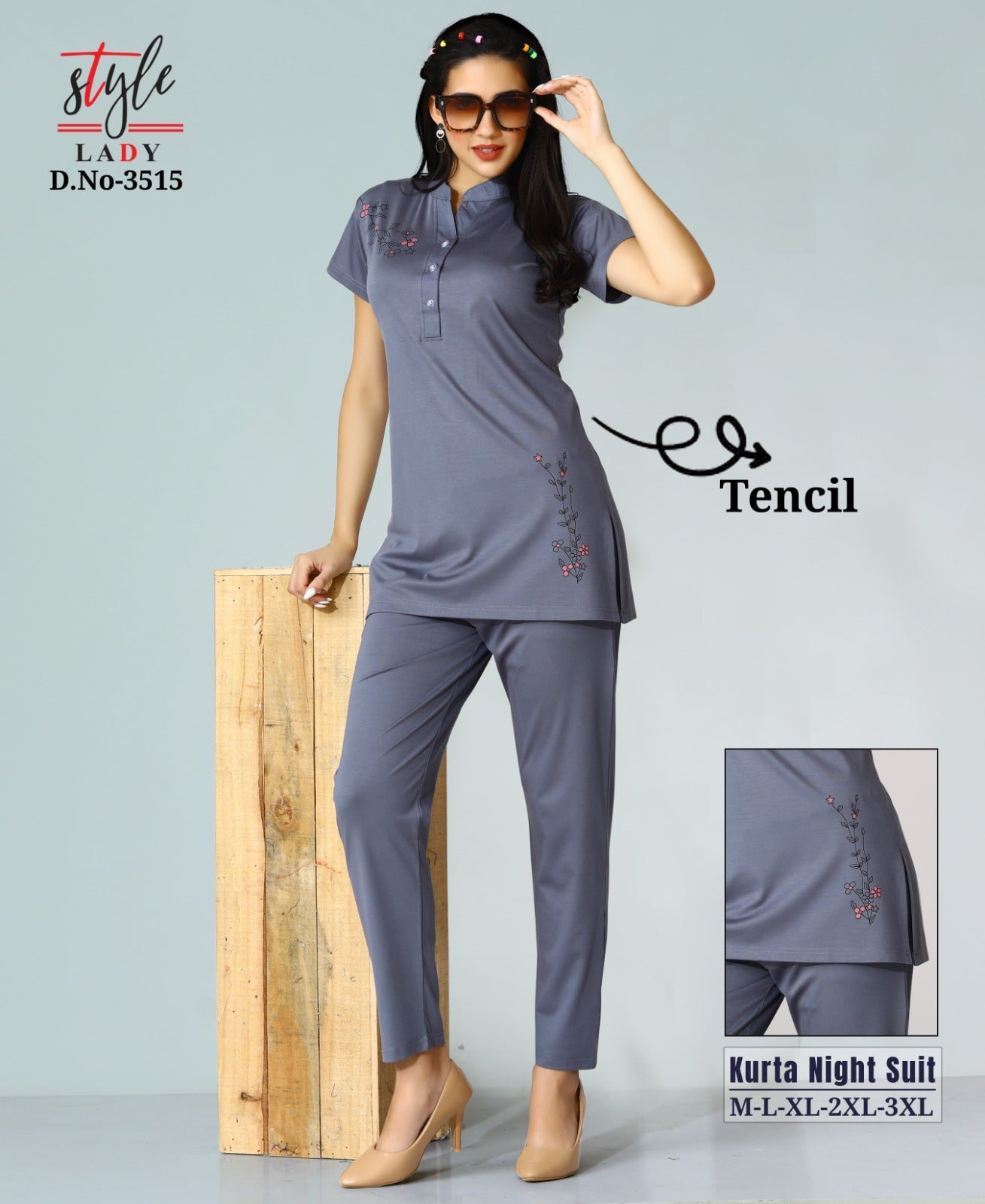 सादा डिज़ाइन 3515 लेडीज़ इम्पोर्टेड कुर्ता नाइट सूट थोक विक्रेता भारत