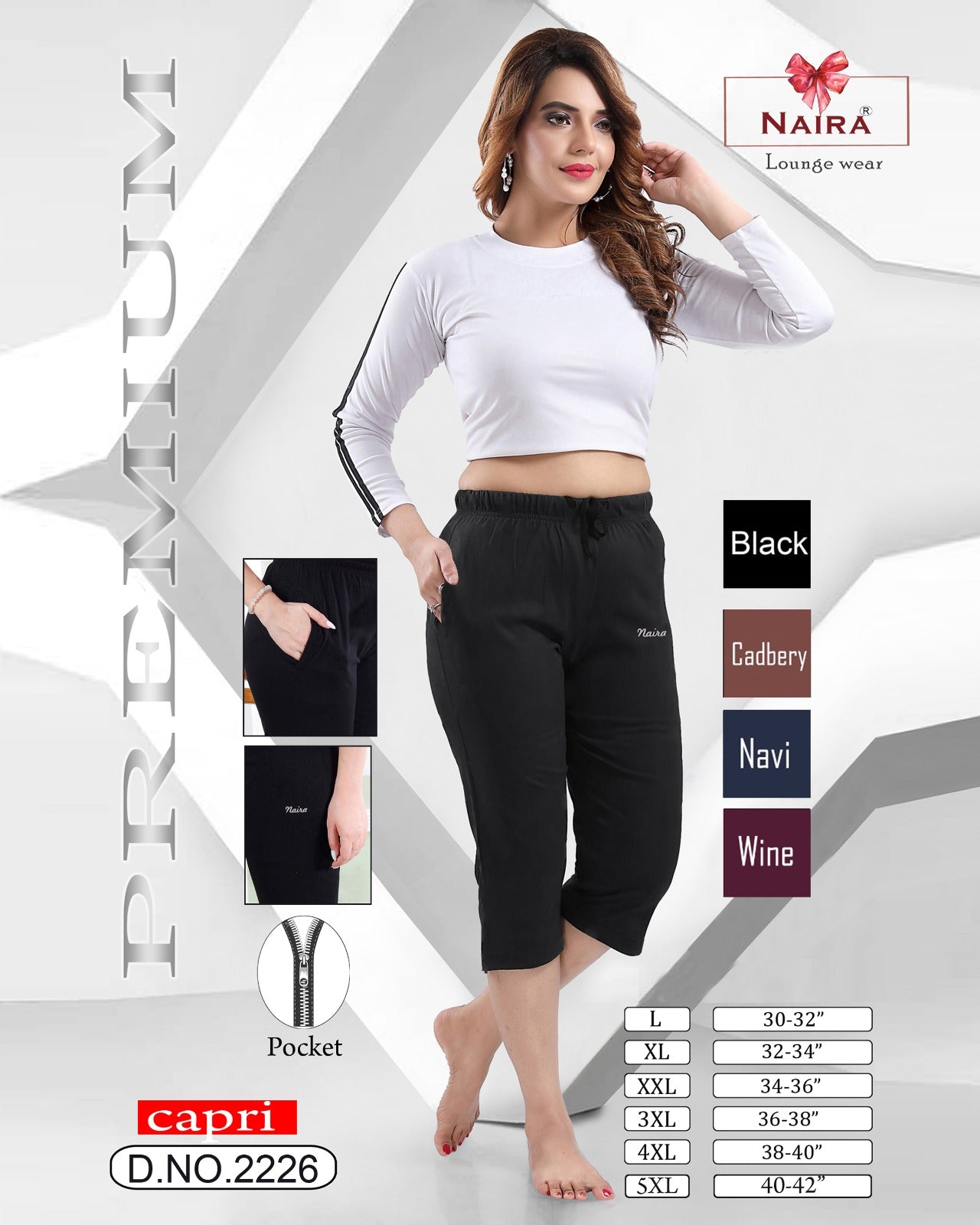 Plain Design No 2226 Naira Kavyansika Hosiery Cotton Womens Capri Wholesale Rate