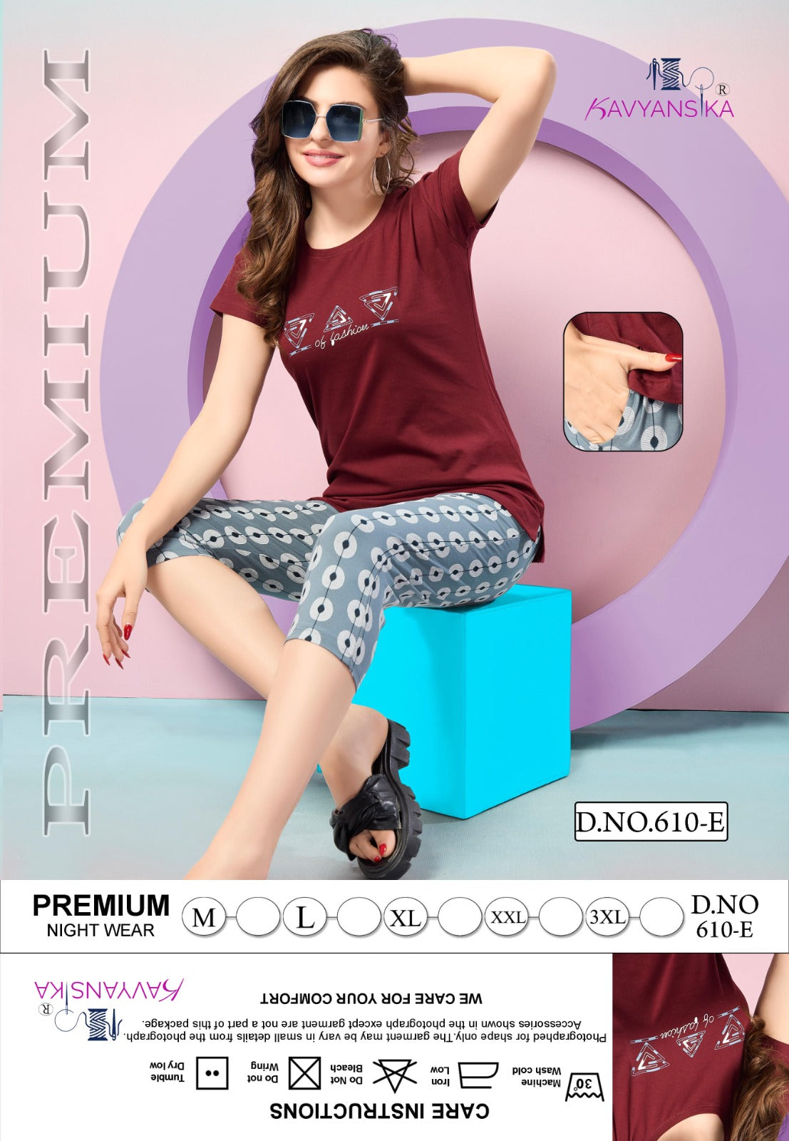 Plain Print Design 610 Kavyansika Hosiery Cotton Capri Night Suits Supplier Gujarat