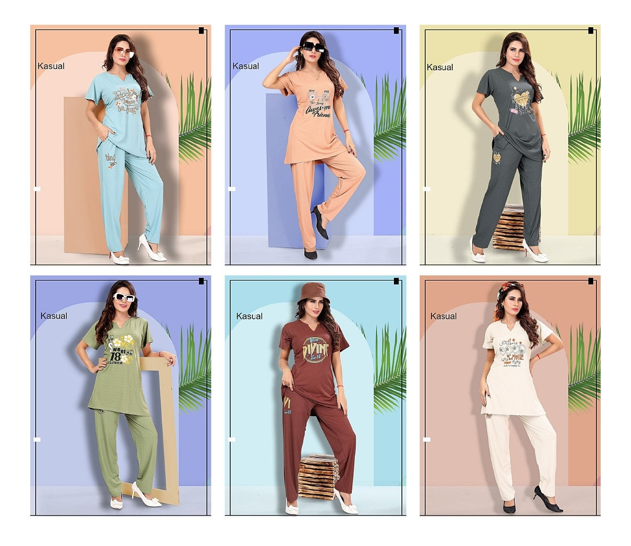 Plain Style Kasual Knit Long Night Suits Manufacturer Ahmedabad