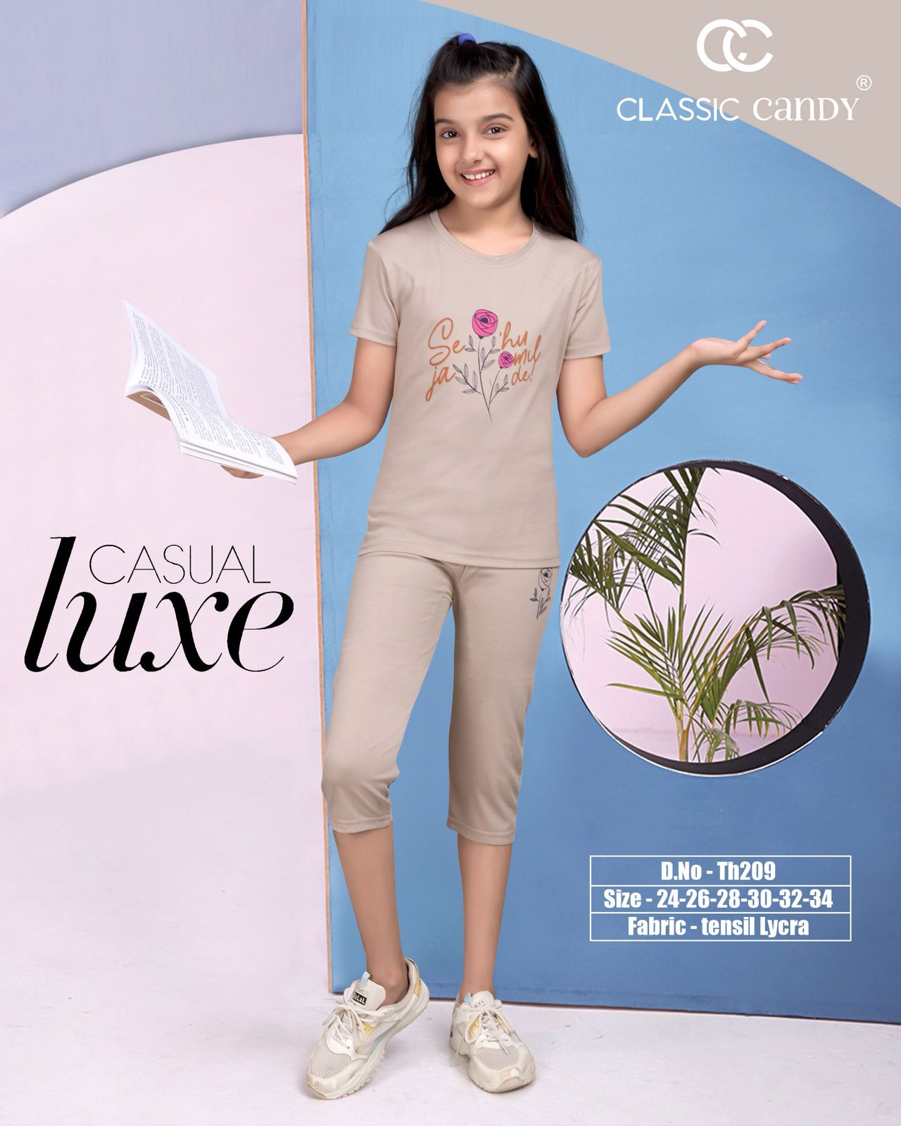 Plain Th209 Classic Candy Tencil Lycra Girls Capri Night Suits Exporter India