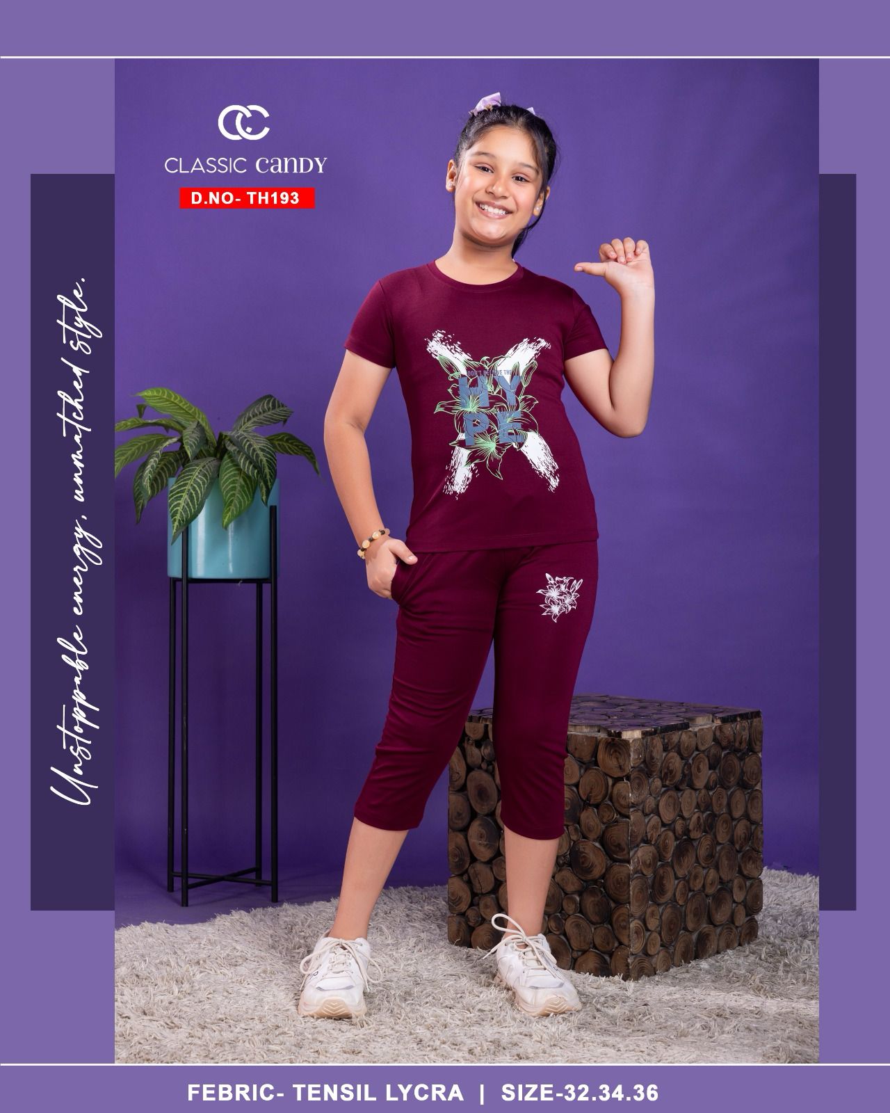 Plain Th 193 Classic Candy Tencil Lycra Girls Capri Night Suits Wholesale Price