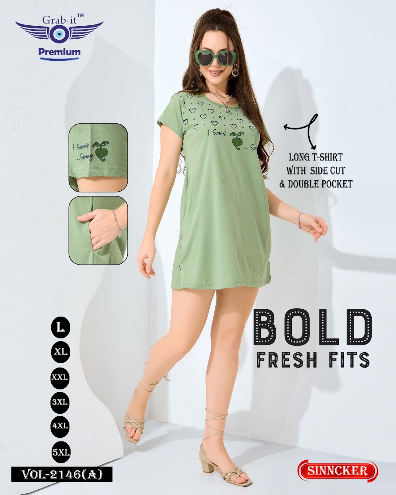 प्लेन वॉल्यूम 2146 ए ग्रैब इट सिंकर महिला लॉन्ग टीशर्ट निर्माता अहमदाबाद