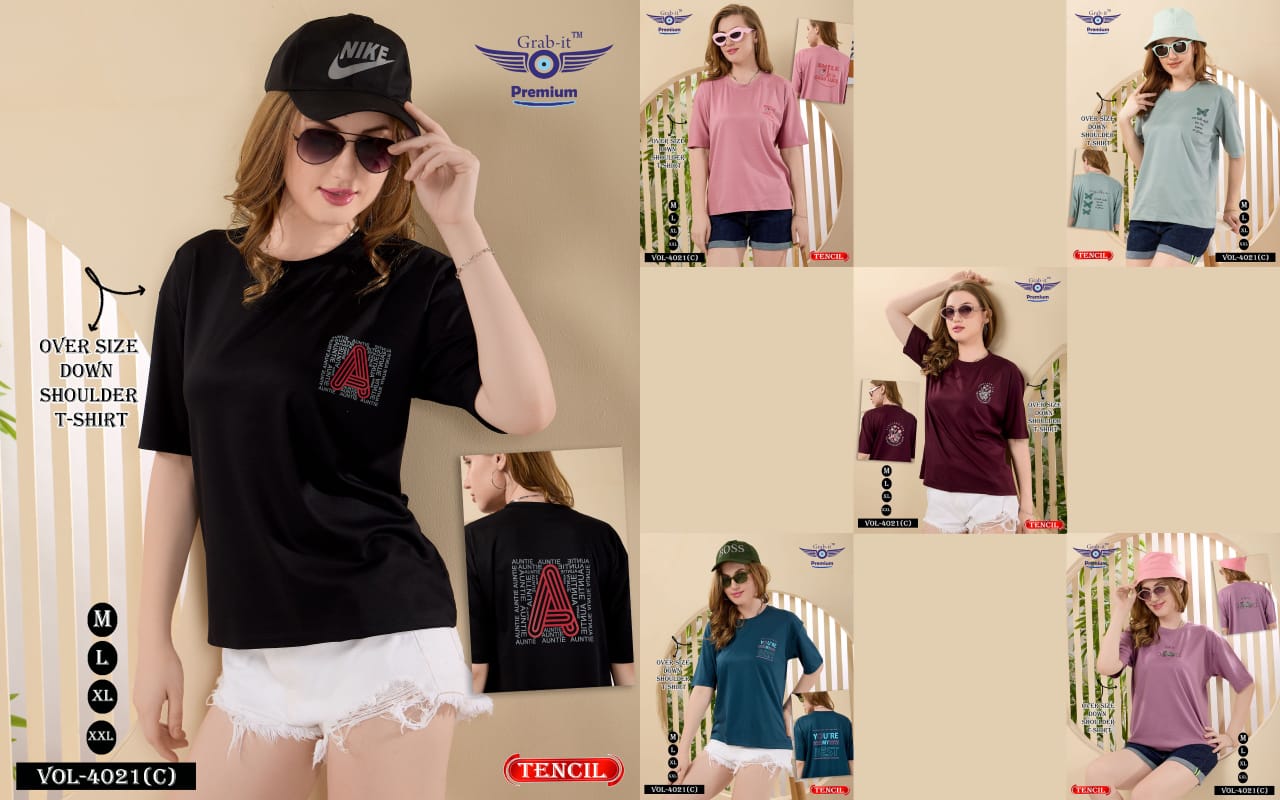 Plain Vol 4021 C Grab It Tencil Women Oversized Tshirt Exporter India