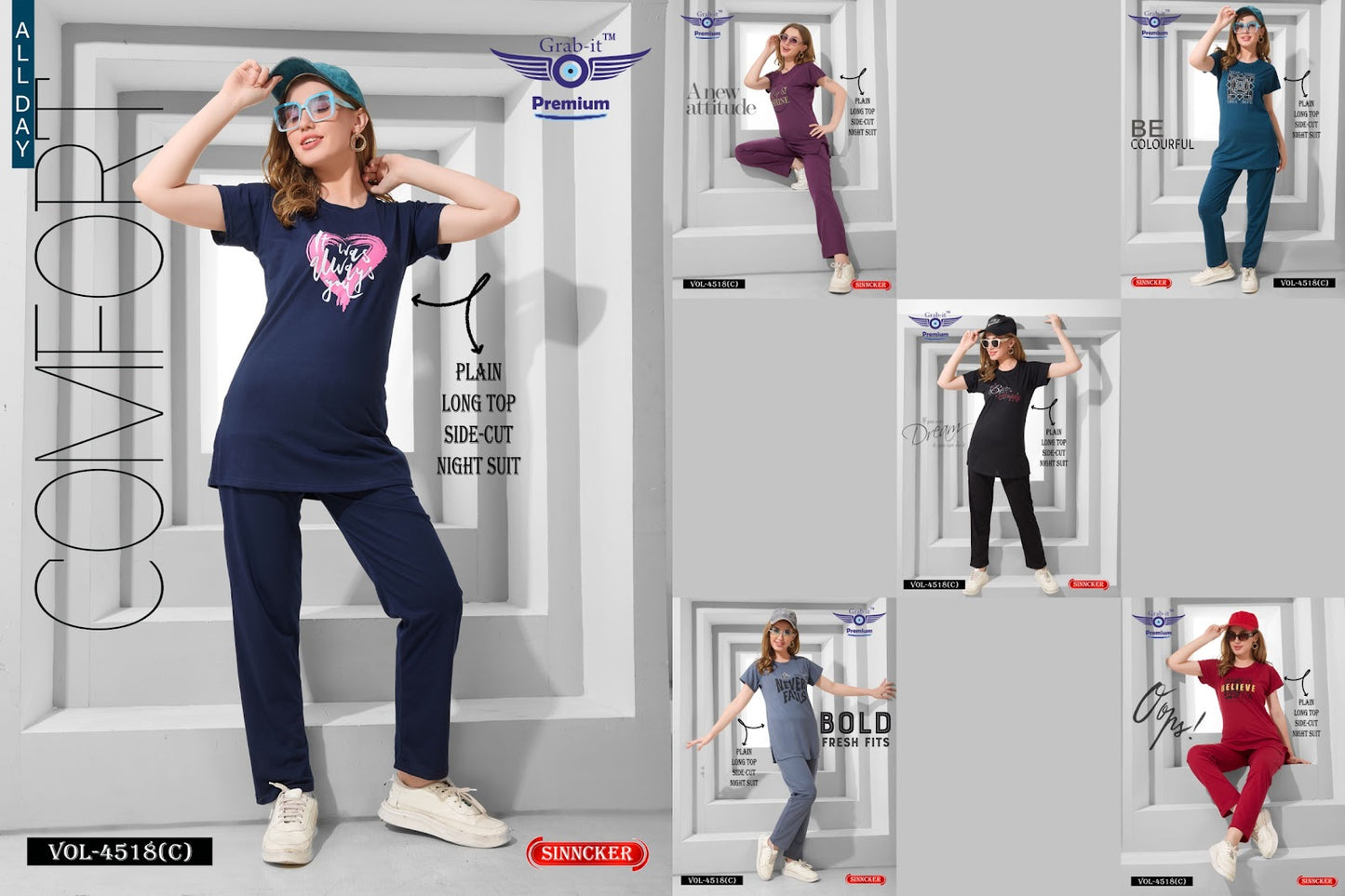 Plain Vol 4518 C Grab It Sinker Kurta Night Suits Manufacturer