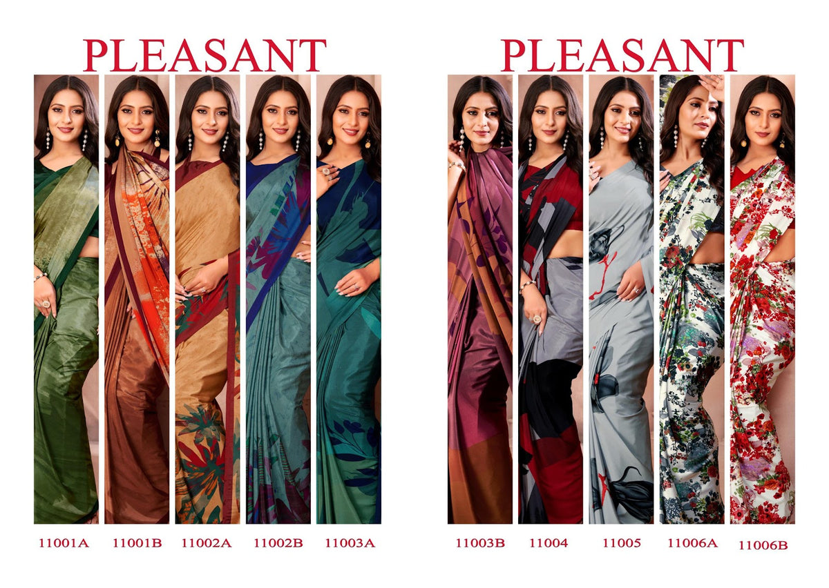Pleasant Sushma Crape Printed Sarees Wholesale Rate