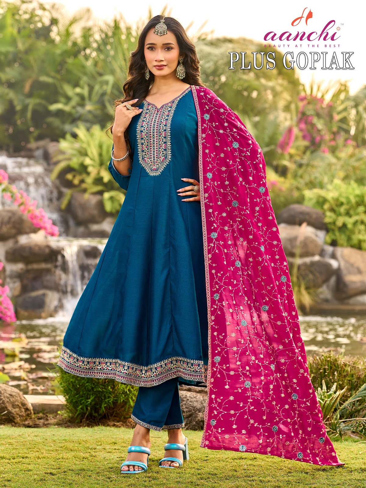 Plus Gopika Aanchi Vichitra Silk Readymade Anarkali Suits Wholesaler Gujarat