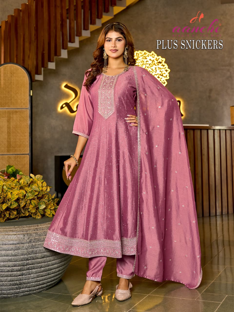 Plus Snickers Aanchi Vichitra Silk Readymade Anarkali Suits Supplier Ahmedabad