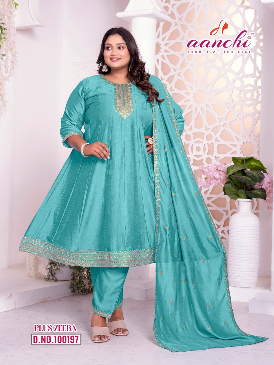 Plus Zeeba Aanchi Vichitra Silk Readymade Anarkali Suits Exporter