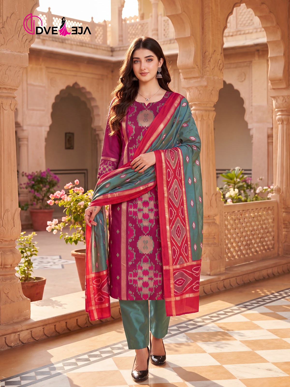 Pochampalli Series Dveeja Fashion Silk Readymade Pant Style Suits Exporter India