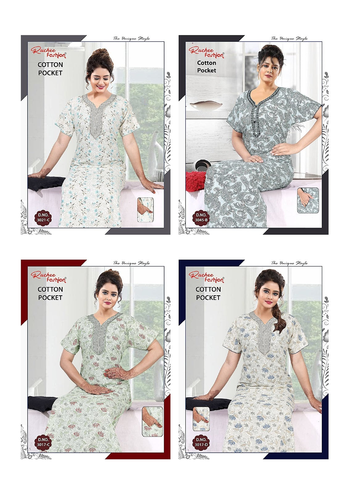 Pocket 3008-3037 Ruchee Fashion Night Gowns Manufacturer India