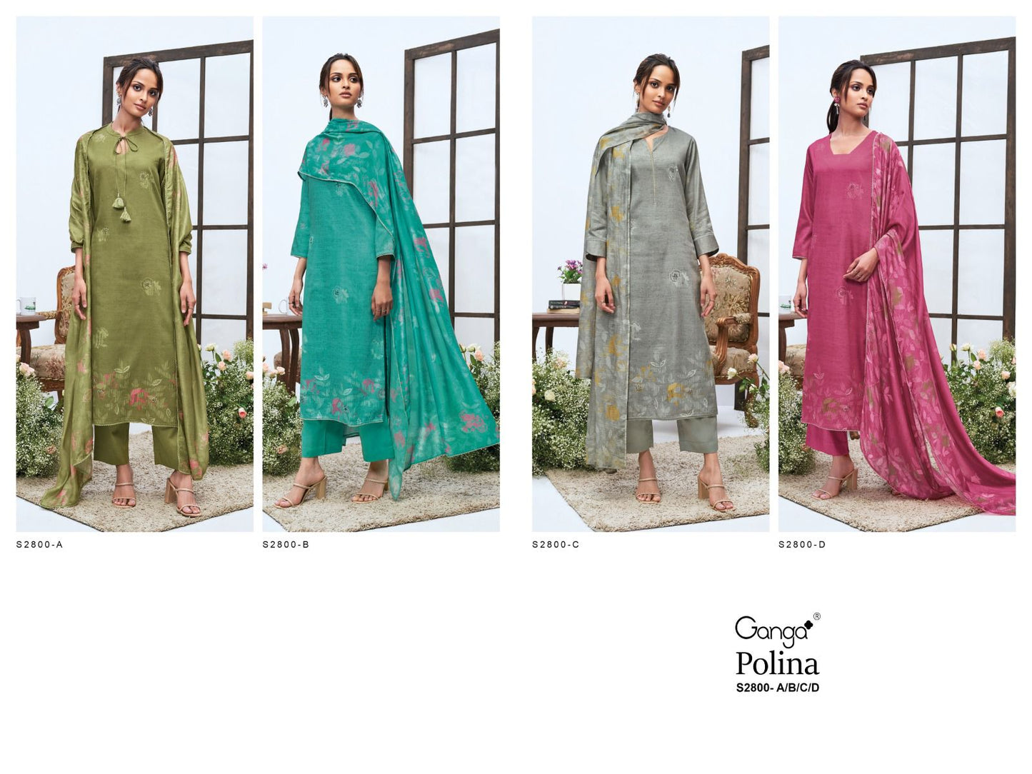 Polina 2800 Ganga Cotton Silk Plazzo Style Suits Exporter Gujarat