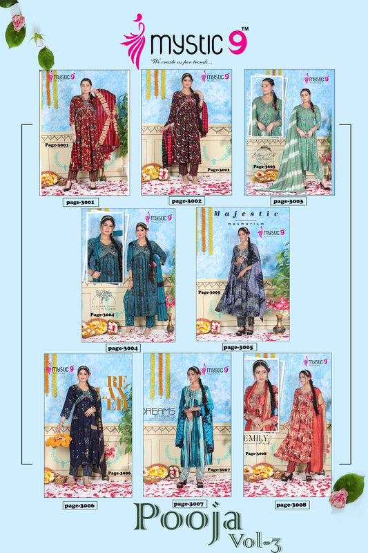 Pooja Vol 3 Mystic 9 Readymade Pant Style Suits