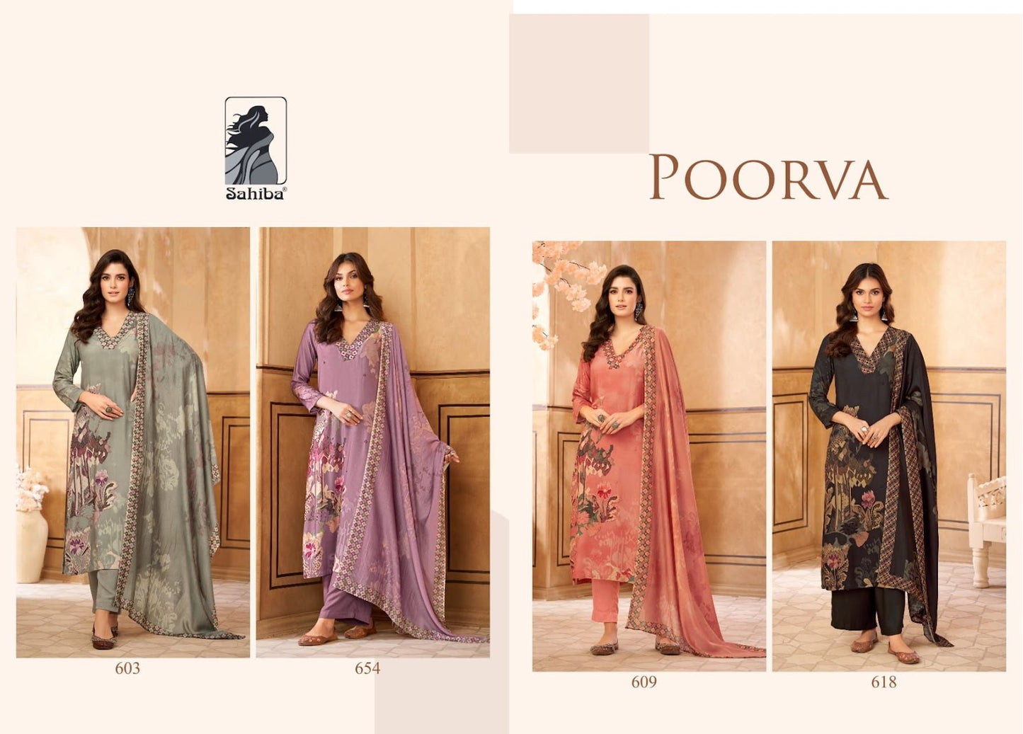 Poorva Sahiba Staple Twill Pashmina Suits Exporter India