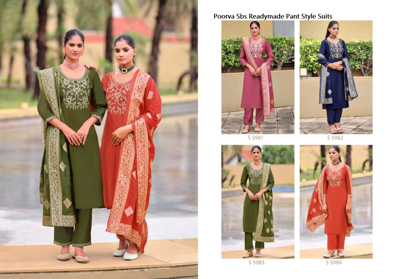 Poorva Sbs Roman Silk Readymade Pant Style Suits Exporter Ahmedabad