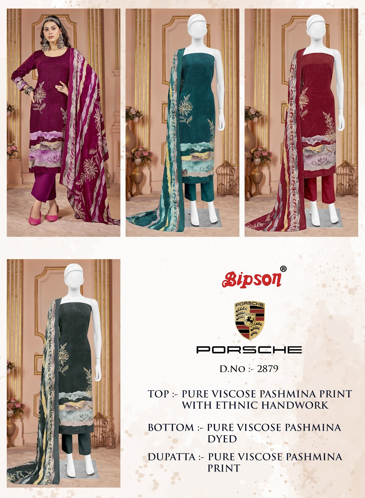 Porsche 2879 Bipson Prints Viscose Pashmina Suits Wholesale
